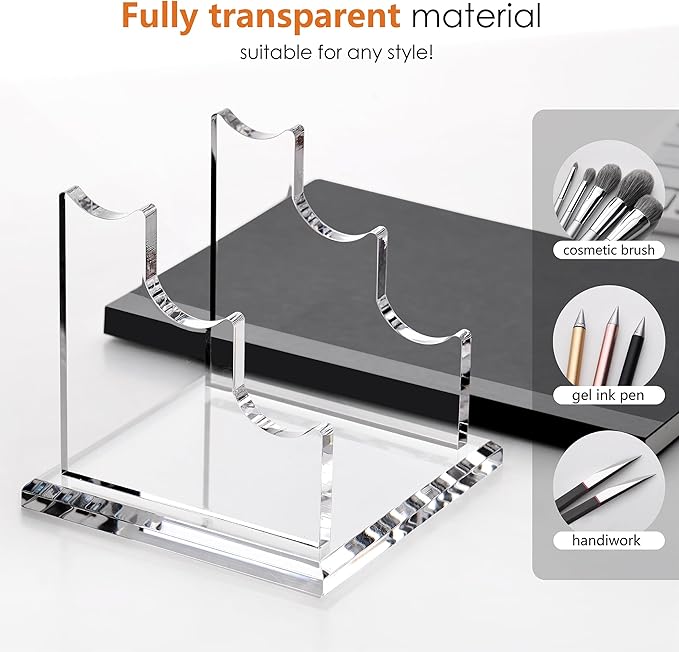 SANRUI 3 Tier Acrylic Pen Holder Display Stand, Fountain Pen Pencil Makeup Brush Rack, Ballpoint Pen Showholder, Paintbrush Drying Rack Organizer Desk for Home School Office or Store Use