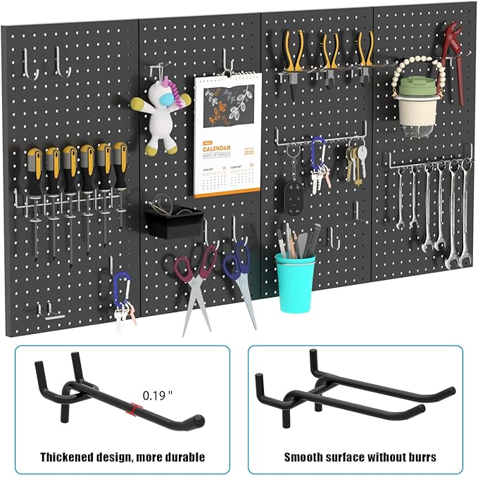 157 PCS Extra Thick Pegboard Hook Set, Metal Pegboard Accessory Organizer with Storage Bins and Peg Locks, Fits 1/4 Inch Pegboard Only, Ideal for Tools, Garage and Workshop Storage(Silver)