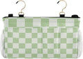Checkered Mint Green and White Bedside Caddy for Dorm Bed Bedside Hanging Caddy Bag Iron Frame Storage Organizer Pocket for Bunk Home College Hospital Beds 2 Hooks