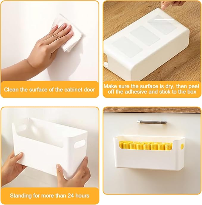 2 Pcs Kitchen Cabinet Door Organizer,Adhesive Mount Inside Cabinet Door Storage,Under Sink Door Storage Shelf for Kitchen,Bathroom,Office,Garage,Craft Room(White)