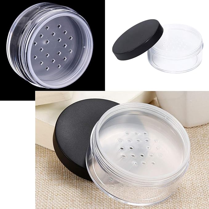 Pack of 4 Capacity 30 ml(1 oz) Empty Reusable Plastic Loose Powder Compact Container DIY Makeup Powder Case with Sifter and Lined Screw Lid Powder Face