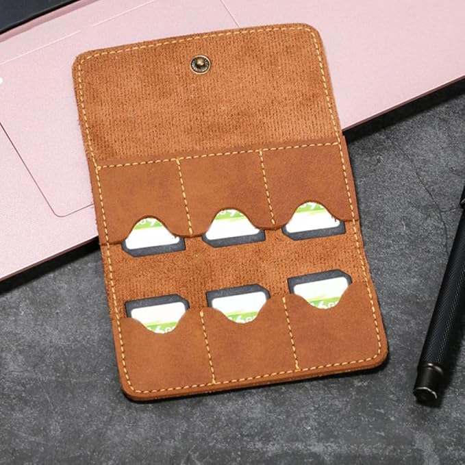 DOITOOL 2pcs Retro PU Memory Card Case Holder Organizer Secure Snap Closure Protective Storage Box for Cards Travel-Friendly Brown (2pcs)