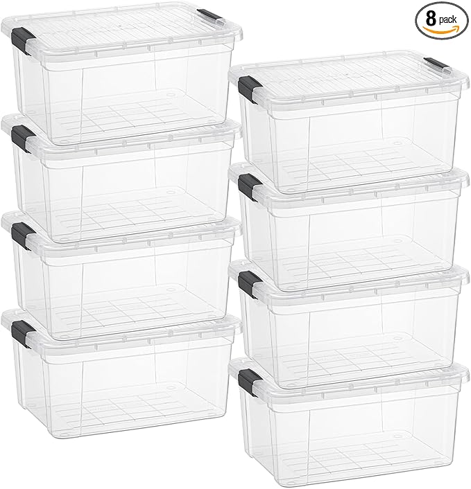 Superio Clear Storage Boxes with Lids, 11 Quart Plastic Container Bins for Organizing, Stackable Crates, BPA Free, Non Toxic, Odor Free, Organizers for Home, Office and Dorm, 8 Pack