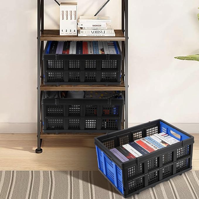 55L Collapsible Crates for Storage,Stackable & Collapsible Milk Crates, Stackable Storage Baskets, Folding Storage Containers for Organizing Tools, Books, Food, Drinks, Camping & Transport
