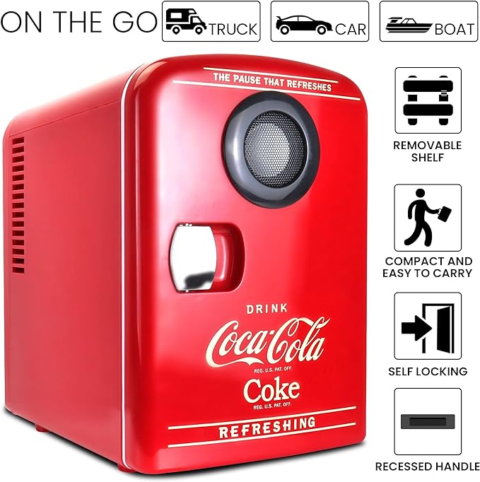 Koolatron Mini Fridge Bluetooth - Portable Small Cooler for Bedroom Office Makeup Compact Beverage Chiller for Drink Soda Wine Use In Car Dorm Patio 6 Can