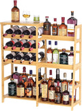 VASMIA Versatile Liquor Stand for Home Bar, Wine Rack Freestanding Floor, Mini Bar Table with Bamboo Trapezoidal Liquor Bottle Display Shelf Cabinet for Living Room, Natural
