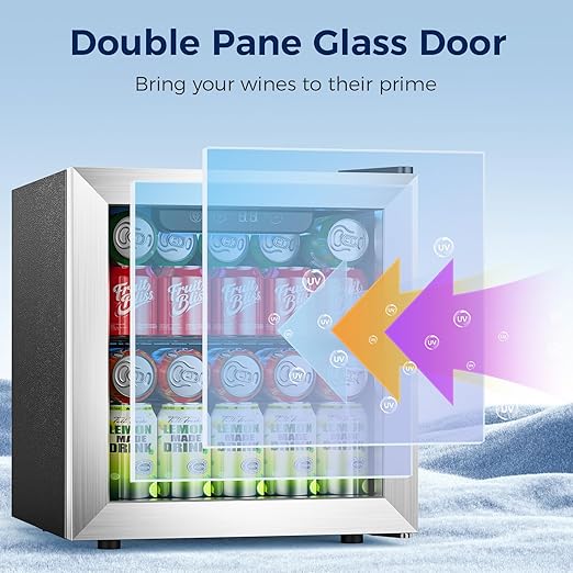 Beverage Refrigerator, 50 Cans Commercial Mini Fridge Cooler, 1.3 Cu.ft with Glass Door, Adjustable Shelves, Digital Temperature Freestanding Small Drink Fridge Soda Beer or Wine for Home Dorm Bar