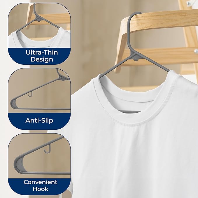 SereneLife 150 Pack Plastic Hangers, Lightweight, Durable, Space Saving Clothes Organizers, Suitable for Shirts, Sweaters, Hoodies, Dresses, Kids Clothes, Good for Home Organization (Gray)