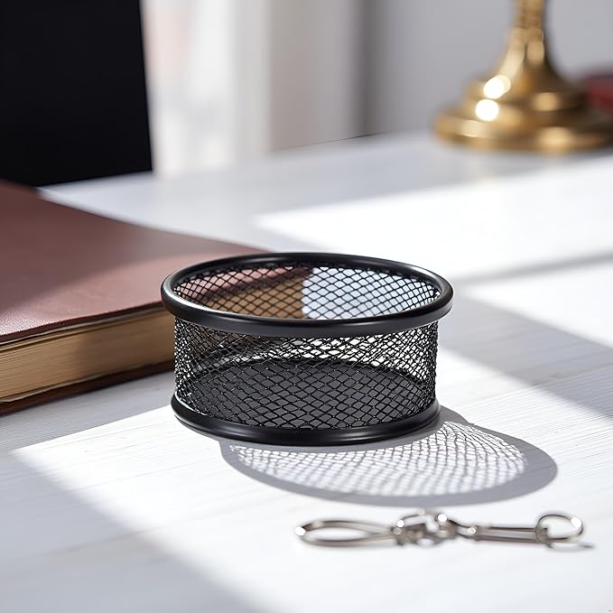 Black Metal Paper Clip Holder Mesh Paperclip Bowl Binder Clip Dispenser Desk Bobby Pin Container Organizer for Home Office Classroom School Desk Supplies Holders