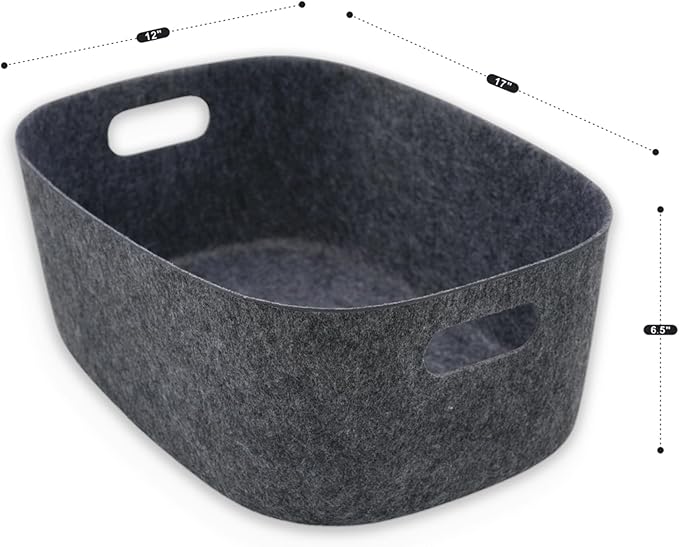 Welaxy Large Storage Basket Felt Open Desk Organize bin Shelf Box with handles lightweight carry for Magazines Books Junk Kids Toys Pet Clothes Laundry sleek minimalist lifestyle (Charcoal)