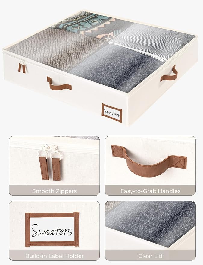 StorageWorks Underbed Storage Box, Under Bed Clothes Organizer With Sturdy Structure and Ultra Thick Fabric, 30" L x 28" W x 6" H, 2 pack