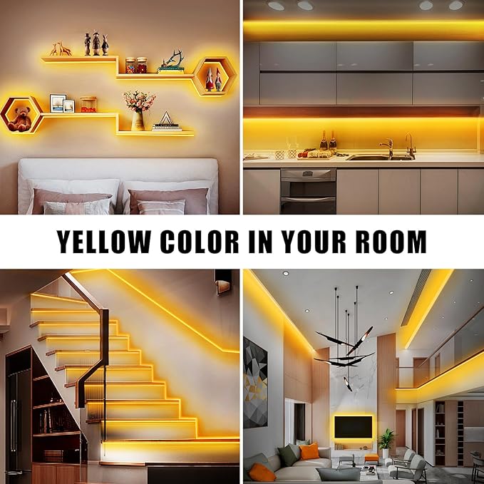 Orange Color COB Led Strip Lights with RF Remote, 16.4ft 2000K Dimmable Bright Dotless Yellow Led Light Strip, Adhesive Indoor Gold Yellow Led Lights for Cabinet, Living Room