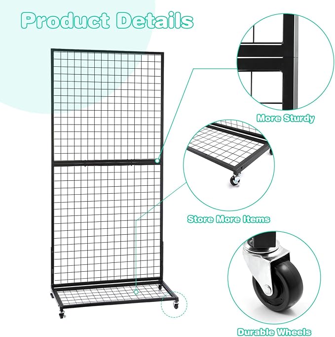 Grid Wall Panels, 2 Packs 3'x 6' Gridwall Display Stand with a Base Plate, Black Wire Grid Wall Display Rack, Craft Show Display Grid,Retail Display Stand