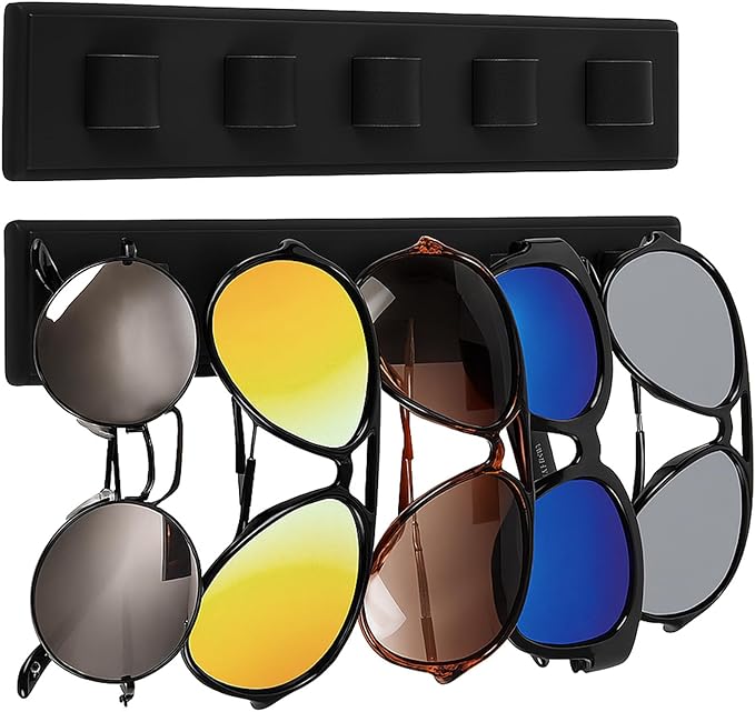 2 Pack Wooden Sunglasses Organizer Wall Mounted - Rustic Sunglass Holder for Wall, RV, Garage Door, Office & Home Decor - Glasses Storage Display Rack Gift for Women, Husband, Sunglass Lovers