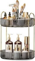 360° Rotating Makeup Organizer, Large-Capacity Skincare Make Up Storage 2 Tier Perfume Organizers Cosmetic Dresser Organizer with Makeup Brush Holder, Fits Bedroom, Bathroom, Vanity Shelf Countertop