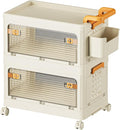 58 QT Stackable Storage Bins with Lids, Rolling Storage Cart with Clear Doors, Utility Storage Organizer Cart Drawer, Plastic Cabinet Storage Containers for Home, Office, Kitchen, Bedroom, White
