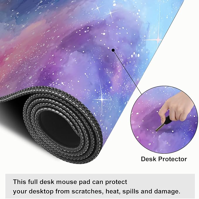 Galaxy Mouse Pad Large, Extended Gaming Desk Mat – 31.5 x 11.8 in – Watercolor Nebula Starry Sky Design, Stitched Edges, Non-Slip Base, Keyboard and Mouse Pad for Office & Home
