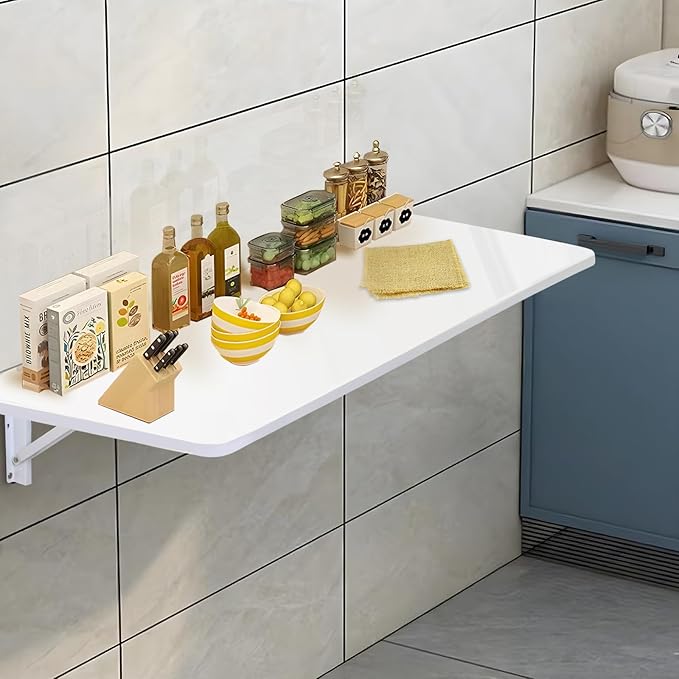 CYGJSYEASpace-Saving Wall-Mounted Fold-Down Laundry Room Table, Multipurpose Kitchen, Home Bar, & Workshop Counter, Durable Aluminum Surface, Waterproof & Low-Maintenance (80x50cm/31.5"×19.7")