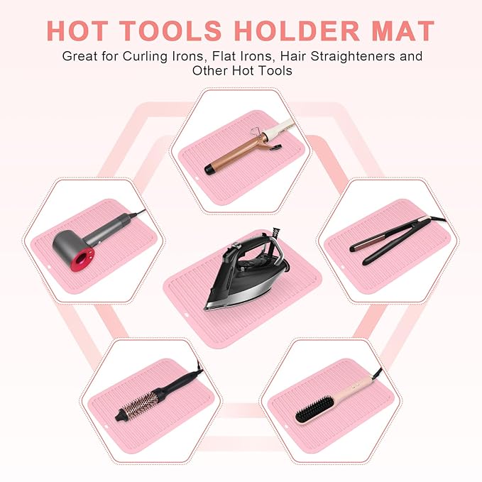 AMIJEAL Oversize Silicone Heat Resistant Mat for Hair Tools, Curling Iron Flat Iron Hair Straightener Holder Mat, Portable Hot Tools Sleeve Pad for Travel Vanity Salon(14.2" x 11.0")
