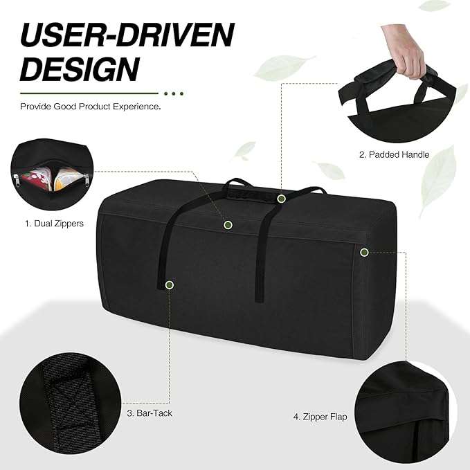 Porch Shield Outdoor Cushion Storage Bag 62 inch Waterproof Outside Storage Bags for Patio Furniture with Zippers and Handles Black