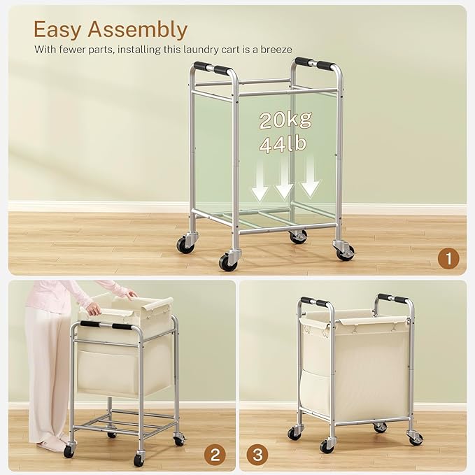 Laundry Basket with Wheels, Rolling Laundry Sorter Cart with Side pockets,47.6GAL(180L) Rolling Laundry Hamper with Removable Bag and Handle for Bedroom, Beige