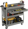 3 Tier Rolling Tool Cart with Drawers, Heavy Duty Utility Cart on Wheels, Large Storage Capability Service Cart for Garage, Warehouse and Repair Shop (Grey)