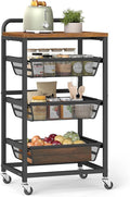 VASAGLE Storage Cart with Pull-Out Baskets, 4-Tier Kitchen Cart with Wheels, Handle, 12.5 x 15.8 x 29.9 Inches, Rustic Brown and Ink Black ULRC040K01