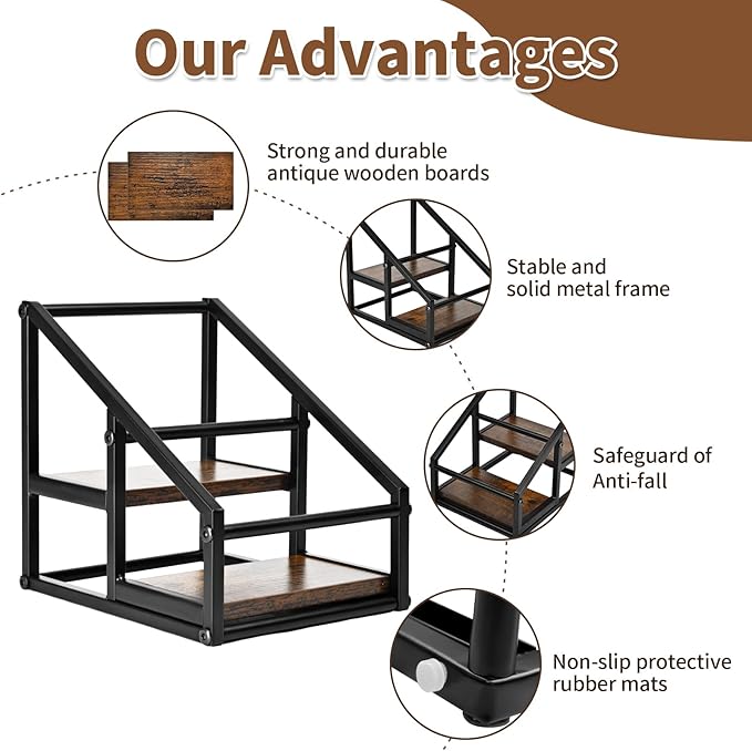 Coffee Syrup Rack Organizer,Liquor Bottle Display Shelf,2-Tier 4 Bottle Stand for Coffee Bar, Kitchen Station, Liquor, Wine, Dressing,Rustic Brown