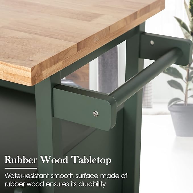 PHI VILLA Kitchen Island Cart on Wheels - Butcher Block Island Table for Food Prep, Rolling Kitchen Trolley with Storage