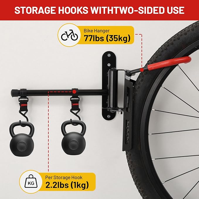 Swivel Bike Wall Mount, Bike Hangers for Garage, Space-Saving Vertical Bike Rack, Sturdy Bike Storage Rack Holds Up to 66lbs with No-scratch Protection, Easy to Install, 2 Pack