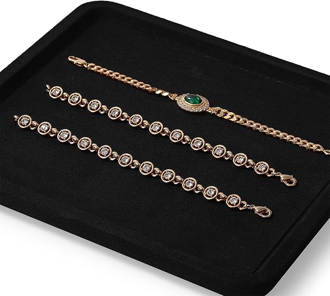Microfiber Jewelry Display Flat Tray for Rings Earrings Necklace Bracelet, Jewelry Photograph Display Catchall Organizer Tray Dish(M,Black)