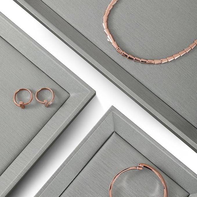 Jewelry Flat Tray, Leather Tray,Premium Grey Jewelry Tray,Jewelry Organizer Tray For Watch,Necklace,Ring,Pendants