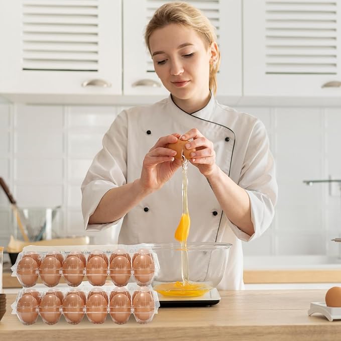 200Pcs Plastic Egg Carton Bulk Empty Clear Egg Tray Holder Container for Farm Business Market Home Kitchen Refrigerator Storage (2 x 6 Grids)