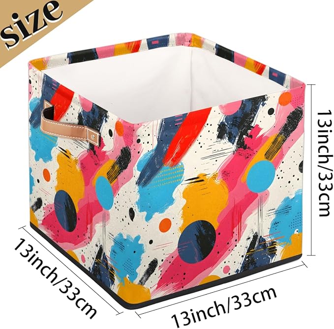 TropicalLife 13x13x13 Inch Large Fabric Storage Cube Abstract Art Painting Foldable Storage Bin with Handles Organizer Boxes Cube Basket for Shelves Organizing Closet
