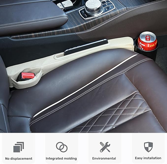 2 Pack Car Seat Gap Filler with Storage Box,Fill The Gap Between Seat and Console,Car Console Gap Filler,Prevent Things from Dropping,Convenient to Storage Keys and Phone(Beige)