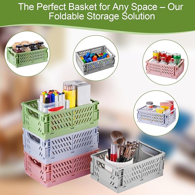 4-Pack Small Pastel Plastic Storage Baskets, Collapsible Crates for Organizing, Space-Saving Mini Bins for Classroom, Kitchen, Office, Bedroom (Yellow, 9.8" x 6.5" x 3.8")
