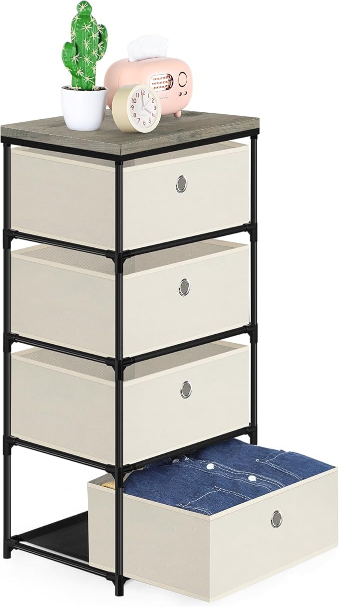 HAITRAL Fabric Storage Chest, Drawer Clothes Organizer - 4 Drawers Storage Organizer Unit for Closet, Easy Assembly Closet Dresser for Dorm, Bedroom, Hallway, Storage Bins (Off White)