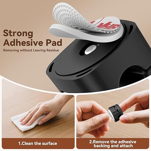 6 Pack Rotatable Cord Organizer,Spring Cable Clips Desk Cable Management Cord Holder Adhesive Phone Charger Cord Clips for Home Office Car Wall Nightstand Accessories Black
