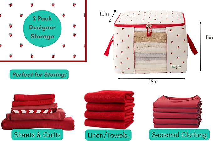 Canvas Storage Bags 2 Pack (Strawberry Bag 2 Pack)