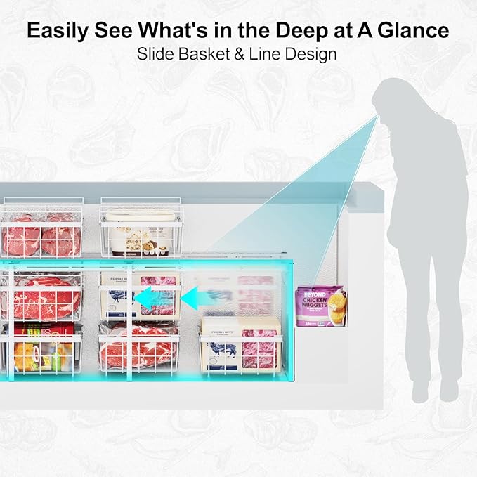 iSPECLE 2 Tier Freezer Rack Organizer - Fits 20 to 25 Cu.Ft Large Chest Freezer, Divided into 3 Layers for Easy Access, White
