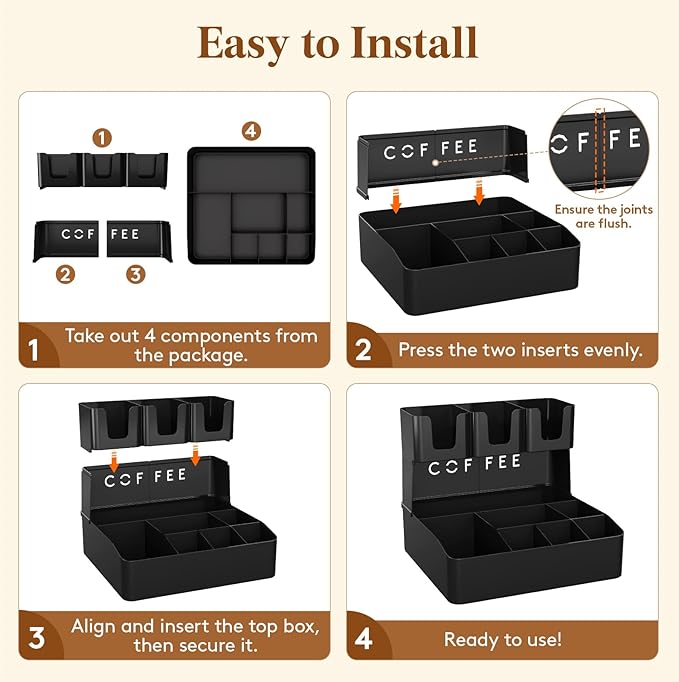 Lifewit 2-tier Coffee Station Organizer for Countertop, 10 Compartments, Tea Condiment Storage,Coffee Bar Organizer for Office Breakroom, Home Kitchen, Black
