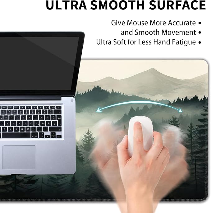 Misty Forest Large Mouse Pad,Gaming Keyboard Desk Pad,Extended Mouse Mat Non-Slip Rubber Base with Stitched Edges for Office Game Home XXL 35.4"x15.7"