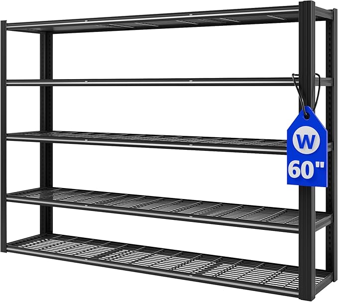 60" W Garage Shelving Heavy Duty Metal Shelving 3030LBS Storage Shelves Adjustable 5 Tier Metal Shelves for Storage Industrial Shelves for Garage, Warehouse, 24." D x 60'' W x 72'' H