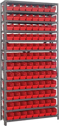 Quantum Storage Systems 1275-101RD Solid Heavy Duty 13 Shelves 96 Economy Red Bins 75" H x 36" W x 12" D