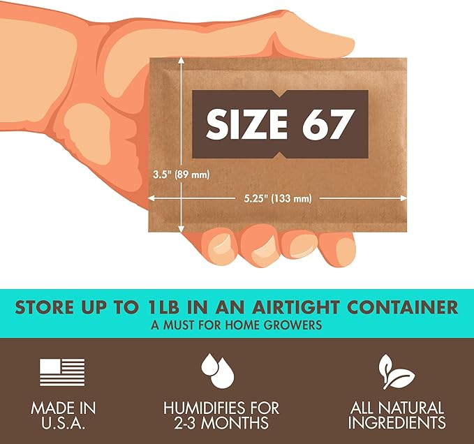 Boveda 58% Two-Way Humidity Control Packs For Storing 1 lb – Size 67 – 12 Pack – Moisture Absorbers for Storage Containers – Humidifier Packs – Individually Wrapped Hydration Packets