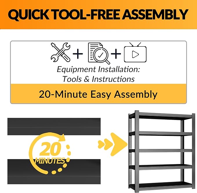 BESFUR 71" H Wider Garage Shelving, 3000LBS 5-Tier Heavy Duty Storage Shelves, Metal Shelving Unit and Large Adjustable Storage Rack, for Warehouse Shop Garage Pantry Industrial, 20"*48"*71"