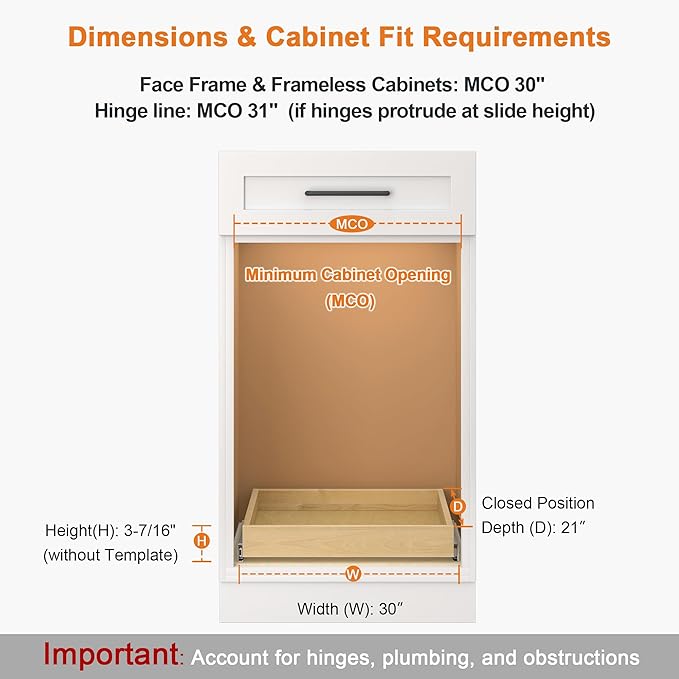 ALINE FURNITURE Pull Out Drawers for Cabinets Birch Wood, 30" W X 21" D Soft Close Slide Out Drawer for Kitchen Cabinets, Pull-out Shelves, Sliding Shelf for Pantry Cabinet Organizer