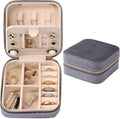 Dajasan Velvet Travel Jewelry Box, Mini Travel Jewelry Case, Small Portable Travel Jewelry Organizer Box with Mirror for Earrings Bracelets Rings Necklace (Grey)