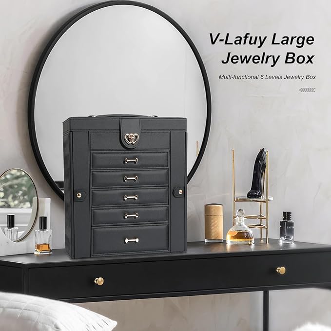 Large Jewelry Organizers and Storage, Large Jewelry Box for Women Large Jewelry Organizer, Women Jewelry Box with Mirror, Best Women Gift, Black