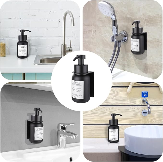 2-Pack Shower Soap Dispenser Set with Pump and Wall Mount, 8.5 Oz Soap and Lotion Dispenser Set with Waterproof Labels,Black